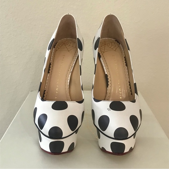 NIB! Rare! Charlotte Olympia Dolly Polka Dot Pump Heels 35.5 US 5.5 Black White - Picture 8 of 14